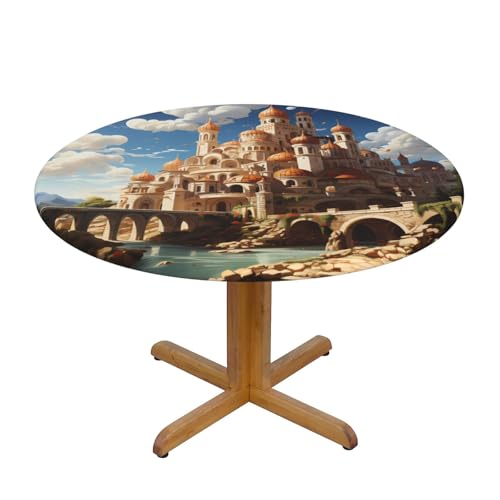 WZYWHJ Runde Tischdecke mit Anime-Schloss-Himmel-Aufdruck, wasserdicht, knitterfrei, für Esstischdekoration, Tischdecke WZYWHJ Runde Tischdecke mit Anime-Schloss-Himmel-Aufdruck, wasserdicht, knitterfrei, für Esstischdekoration, Tischdecke von WZYWHJ