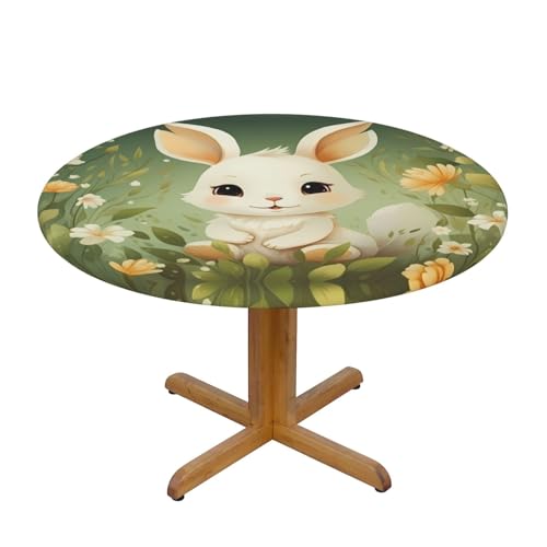 WZYWHJ Runde Tischdecke mit Cartoon-Kaninchenbild, wasserdicht, knitterfrei, für Esstischdekoration, Tischdecke von WZYWHJ