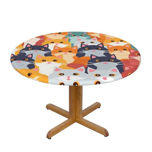 WZYWHJ Runde Tischdecke mit Cartoon-Katzenbild, wasserdicht, knitterfrei, für Esstisch, Dekoration, Tischdecke WZYWHJ Runde Tischdecke mit Cartoon-Katzenbild, wasserdicht, knitterfrei, für Esstisch, Dekoration, Tischdecke von WZYWHJ