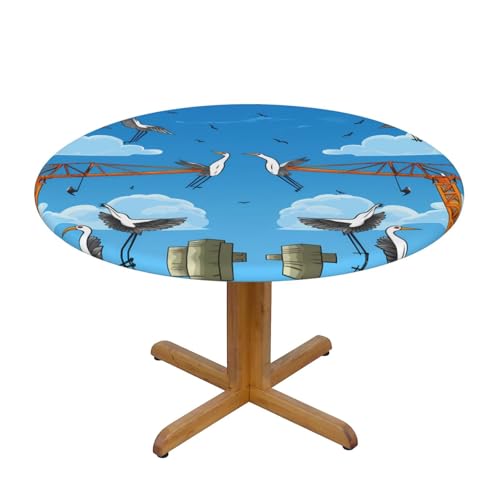 WZYWHJ Runde Tischdecke mit Cartoon-Kranichdruck, wasserdicht, knitterfrei, für Esstisch, Dekoration, Tischdecke von WZYWHJ
