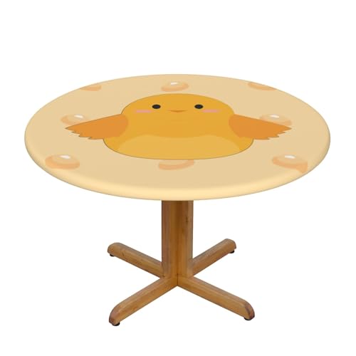 WZYWHJ Runde Tischdecke mit Cartoon-Küken-Aufdruck, wasserdicht, knitterfrei, für Esstischdekoration, Tischdecke von WZYWHJ