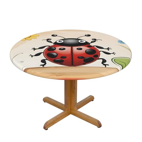 WZYWHJ Runde Tischdecke mit Cartoon-Marienkäfer-Druck, wasserdicht, knitterfrei, für Esstisch, Dekoration, Tischdecke von WZYWHJ