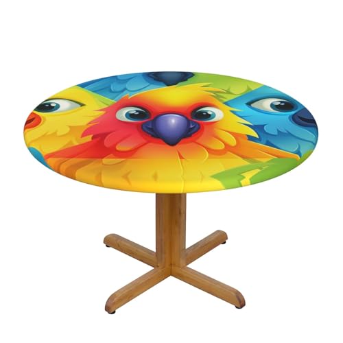 WZYWHJ Runde Tischdecke mit Cartoon-Papageienbild, wasserdicht, knitterfrei, für Esstisch, Dekoration, Tischdecke von WZYWHJ