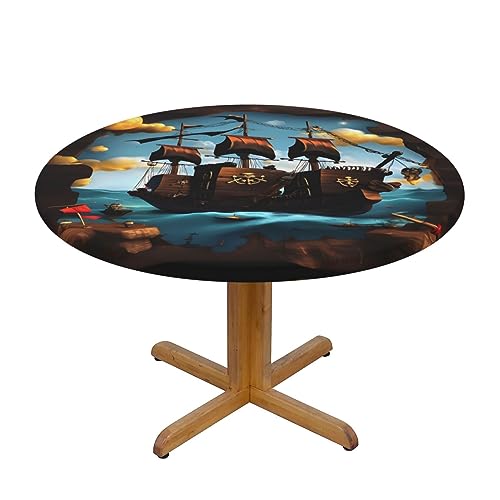 WZYWHJ Runde Tischdecke mit Cartoon-Piratenschiff-Druck, wasserdicht, knitterfrei, für Esstisch, Dekoration, Tischdecke WZYWHJ Runde Tischdecke mit Cartoon-Piratenschiff-Druck, wasserdicht, knitterfrei, für Esstisch, Dekoration, Tischdecke von WZYWHJ