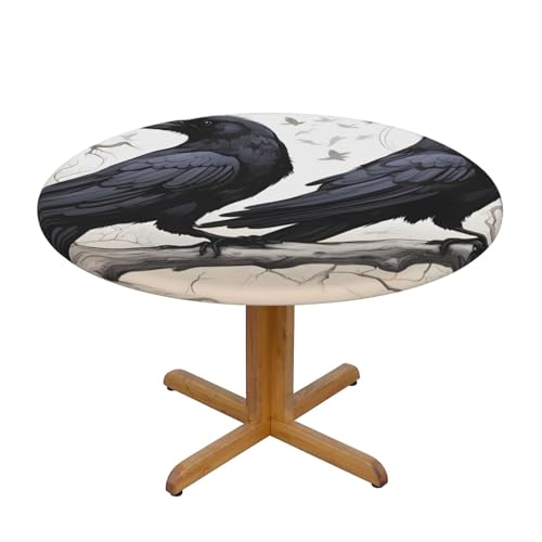 WZYWHJ Runde Tischdecke mit Cartoon-Raben-Aufdruck, wasserdicht, knitterfrei, für Esstisch, Dekoration, Tischdecke von WZYWHJ