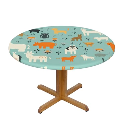 WZYWHJ Runde Tischdecke mit Cartoon-Tieren und Blumen, wasserdicht, knitterfrei, für Esstisch, Dekoration, Tischdecke WZYWHJ Runde Tischdecke mit Cartoon-Tieren und Blumen, wasserdicht, knitterfrei, für Esstisch, Dekoration, Tischdecke von WZYWHJ