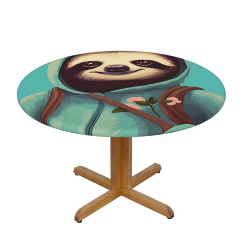 WZYWHJ Runde Tischdecke mit Faultier-Druck, wasserdicht, knitterfrei, für Esstisch, Dekoration, Tischdecke von WZYWHJ