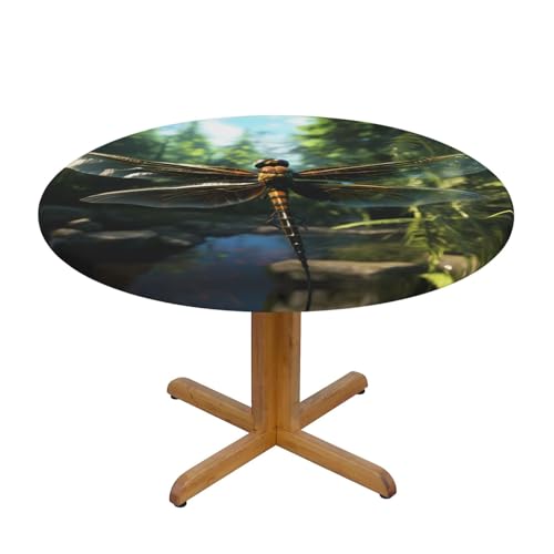 WZYWHJ Runde Tischdecke mit Libellen-Motiv, wasserdicht, knitterfrei, für Esstisch, Dekoration, Tischdecke WZYWHJ Runde Tischdecke mit Libellen-Motiv, wasserdicht, knitterfrei, für Esstisch, Dekoration, Tischdecke von WZYWHJ