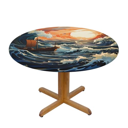WZYWHJ Runde Tischdecke mit Meeres- und Segelbild, wasserdicht, knitterfrei, für Esstischdekoration, Tischdecke von WZYWHJ