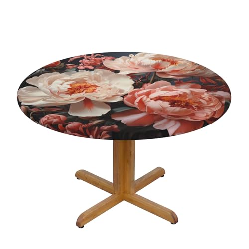 WZYWHJ Runde Tischdecke mit Pfingstrosen-Aufdruck, wasserdicht, knitterfrei, für Esstisch, Dekoration, Tischdecke von WZYWHJ