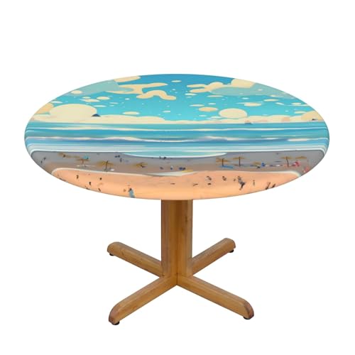 WZYWHJ Runde Tischdecke mit Strand-Cartoon-Druck, wasserdicht, knitterfrei, für Esstischdekoration, Tischdecke WZYWHJ Runde Tischdecke mit Strand-Cartoon-Druck, wasserdicht, knitterfrei, für Esstischdekoration, Tischdecke von WZYWHJ
