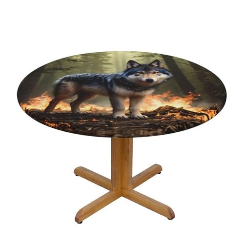WZYWHJ Runde Tischdecke mit Wolfsmuster, wasserdicht, knitterfrei, für Esstischdekoration, Tischdecke von WZYWHJ