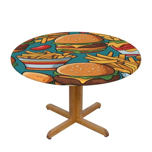 WZYWHJ Runde Tischdecke mit niedlichem Burger-Pommes-Druck, wasserdicht, knitterfrei, für Esstisch, Dekoration, Tischdecke WZYWHJ Runde Tischdecke mit niedlichem Burger-Pommes-Druck, wasserdicht, knitterfrei, für Esstisch, Dekoration, Tischdecke von WZYWHJ