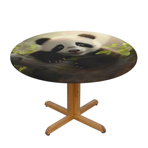 WZYWHJ Runde Tischdecke mit niedlichem Panda-Druck, wasserdicht, knitterfrei, für Esstischdekoration, Tischdecke von WZYWHJ