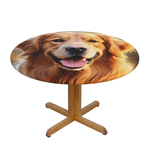 WZYWHJ Runde Tischdecke mit schönem Golden Retriever-Hundemotiv, wasserdicht, knitterfrei, für Esstisch, Dekoration, Tischdecke WZYWHJ Runde Tischdecke mit schönem Golden Retriever-Hundemotiv, wasserdicht, knitterfrei, für Esstisch, Dekoration, Tischdecke von WZYWHJ