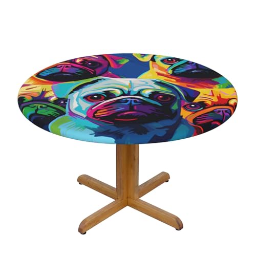 WZYWHJ Runde Tischdecke mit verschiedenen Hunden, Pop-Art-Mops-Aufdruck, wasserdicht, knitterfrei, für Esstischdekoration, Tischdecke WZYWHJ Runde Tischdecke mit verschiedenen Hunden, Pop-Art-Mops-Aufdruck, wasserdicht, knitterfrei, für Esstischdekoration, Tischdecke von WZYWHJ