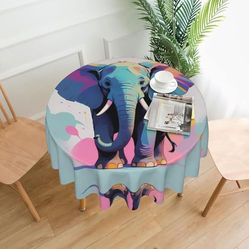 WZYWHJ Runde dekorative Tischdecke, einreihig, Elefantenmuster, 152,4 cm, kann gewaschen und wiederverwendet werden, für runden Esstisch WZYWHJ Runde dekorative Tischdecke, einreihig, Elefantenmuster, 152,4 cm, kann gewaschen und wiederverwendet werden, für runden Esstisch von WZYWHJ