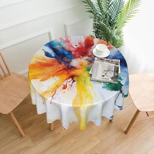 WZYWHJ Runde dekorative Tischdecke mit Aquarell-Explosionsmuster, 152,4 cm, kann gewaschen und wiederverwendet werden, für runden Esstisch von WZYWHJ