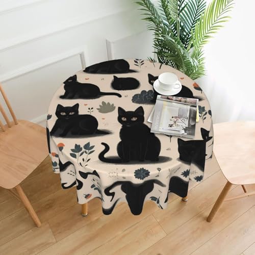 WZYWHJ Runde dekorative Tischdecke mit Katzenmuster, 152,4 cm, kann gewaschen und wiederverwendet werden für einen runden Esstisch von WZYWHJ