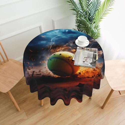 WZYWHJ Runde dekorative Tischdecke mit Lightning-Tennis-Muster, 152,4 cm, kann gewaschen und wiederverwendet werden, für runde Tische, Esstische, Couchtische von WZYWHJ