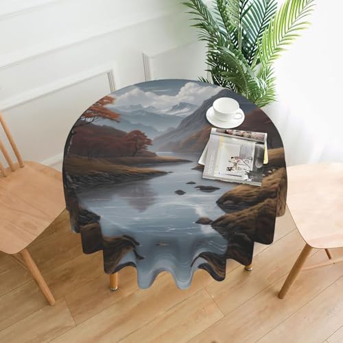WZYWHJ Runde dekorative Tischdecke mit Silent Valley-Muster, 152,4 cm, kann gewaschen und wiederverwendet werden für einen runden Esstisch von WZYWHJ