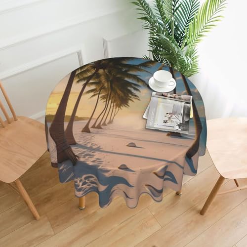WZYWHJ Runde dekorative Tischdecke mit Strandkosnussbaum-Muster, 152,4 cm, kann gewaschen und wiederverwendet werden, für runden Esstisch WZYWHJ Runde dekorative Tischdecke mit Strandkosnussbaum-Muster, 152,4 cm, kann gewaschen und wiederverwendet werden, für runden Esstisch von WZYWHJ