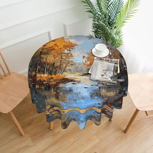 WZYWHJ Runde dekorative Tischdecke mit Waldflussmuster, 152,4 cm, kann gewaschen und wiederverwendet werden für einen runden Esstisch WZYWHJ Runde dekorative Tischdecke mit Waldflussmuster, 152,4 cm, kann gewaschen und wiederverwendet werden für einen runden Esstisch von WZYWHJ