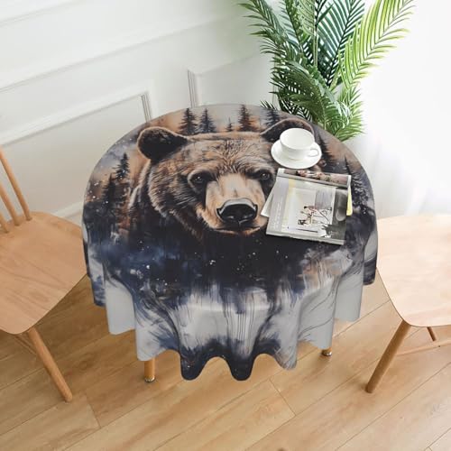 WZYWHJ Runde dekorative Tischdecke mit Wildbär-Muster, 152,4 cm, kann gewaschen und wiederverwendet werden für einen runden Esstisch von WZYWHJ