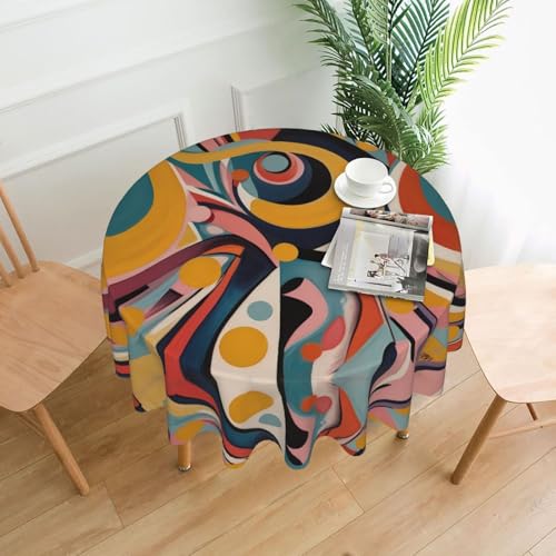 WZYWHJ Runde dekorative Tischdecke mit abstraktem Kunstgemäldemuster, 152,4 cm, kann gewaschen und wiederverwendet werden, für runden Esstisch von WZYWHJ