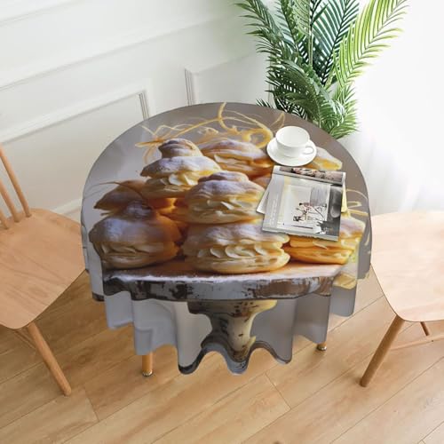 WZYWHJ Runde dekorative Tischdecke mit cremefarbenem Puff-Muster, 152,4 cm, kann gewaschen und wiederverwendet werden, für runden Esstisch von WZYWHJ