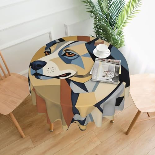WZYWHJ Runde dekorative Tischdecke mit geometrischem Hundemuster, 152,4 cm, kann gewaschen und wiederverwendet werden für einen runden Esstisch von WZYWHJ