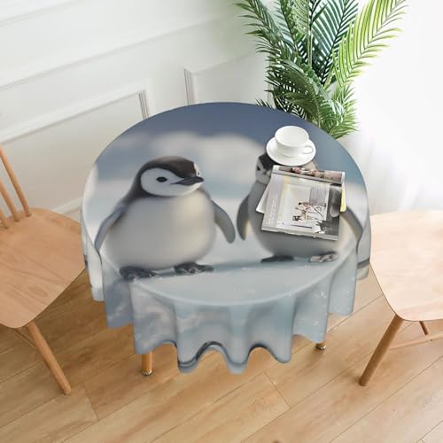WZYWHJ Runde dekorative Tischdecke mit niedlichem Pinguin-Muster, 152,4 cm, kann gewaschen und wiederverwendet werden, für runden Esstisch von WZYWHJ