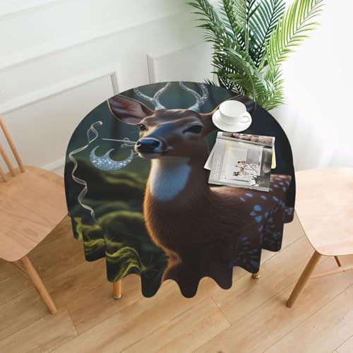 WZYWHJ Runde dekorative Tischdecke mit schönem Hirschmuster, 152,4 cm, kann gewaschen und wiederverwendet werden für einen runden Esstisch von WZYWHJ