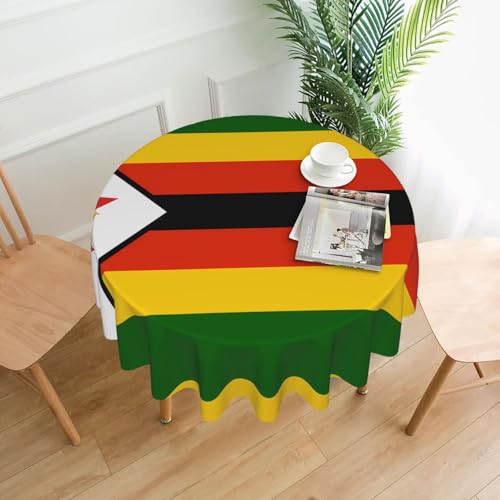 WZYWHJ Runde lange Tischdecke, Motiv: Flagge von Simbabwe, Anti-Überlauf und knitterfrei, Esstischdecke, 152,4 cm von WZYWHJ