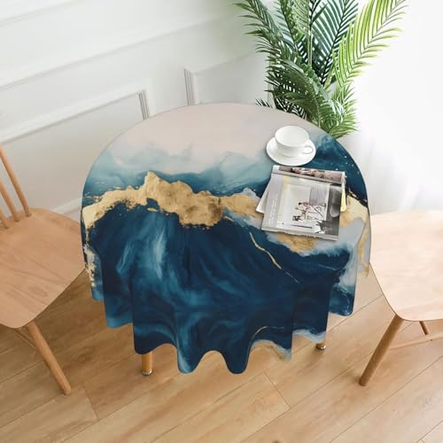 WZYWHJ Runde lange Tischdecke, Motiv: Ozean mit Goldfolienmuster, Anti-Überlauf und knitterfrei, Esstischdecke, 152,4 cm von WZYWHJ