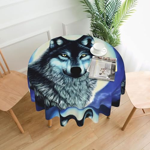 WZYWHJ Runde lange Tischdecke, Motiv: Wolf unter dem Mond, Anti-Überlauf und knitterfrei, Esstischdecke, 152,4 cm WZYWHJ Runde lange Tischdecke, Motiv: Wolf unter dem Mond, Anti-Überlauf und knitterfrei, Esstischdecke, 152,4 cm von WZYWHJ