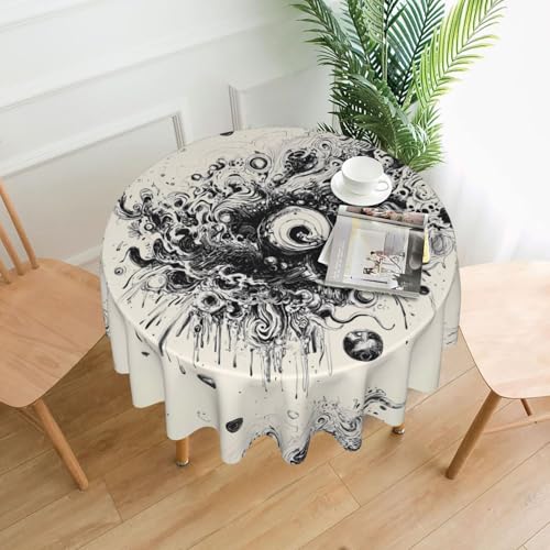 WZYWHJ Runde lange Tischdecke im Graffiti-Stil, Anti-Überlaufen und knitterfrei, Esstischdecke, 152,4 cm von WZYWHJ