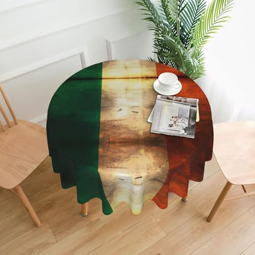 WZYWHJ Runde lange Tischdecke im Retro-Stil mit irischem Flaggenmuster, Anti-Überlauf und knitterfrei, Esstischdecke, 152,4 cm von WZYWHJ