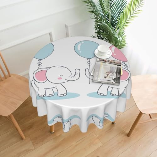 WZYWHJ Runde lange Tischdecke mit Baby-Elefanten- und Ballon-Druck, knitterfrei, 152,4 cm WZYWHJ Runde lange Tischdecke mit Baby-Elefanten- und Ballon-Druck, knitterfrei, 152,4 cm von WZYWHJ
