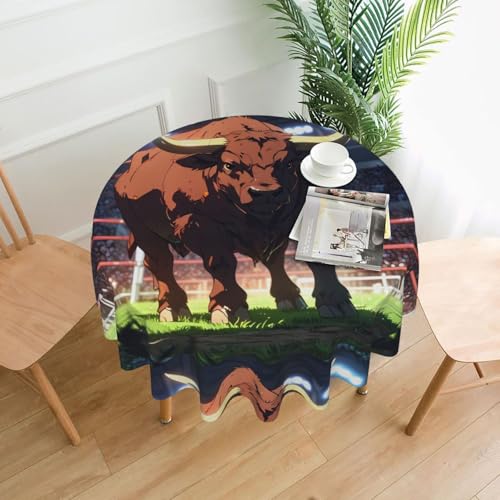 WZYWHJ Runde lange Tischdecke mit Brave-Bull-Aufdruck, Anti-Überlauf und knitterfrei, Esstischdecke, 152,4 cm von WZYWHJ