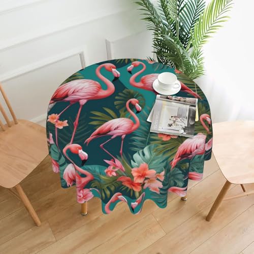 WZYWHJ Runde lange Tischdecke mit Flamingo-Druck, Anti-Überlauf und knitterfrei, Esstischdecke, 152,4 cm von WZYWHJ