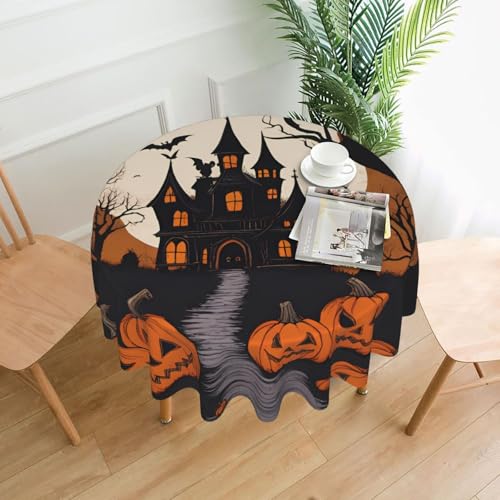 WZYWHJ Runde lange Tischdecke mit Gothic-Aufdruck "Happy Halloween", Anti-Überlauf und knitterfrei, Esstischdecke, 152,4 cm WZYWHJ Runde lange Tischdecke mit Gothic-Aufdruck "Happy Halloween", Anti-Überlauf und knitterfrei, Esstischdecke, 152,4 cm von WZYWHJ