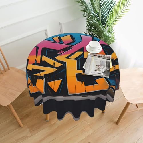 WZYWHJ Runde lange Tischdecke mit Graffiti-Hip-Hop-Druck, Anti-Überlauf und knitterfrei, Esstischdecke, 152,4 cm WZYWHJ Runde lange Tischdecke mit Graffiti-Hip-Hop-Druck, Anti-Überlauf und knitterfrei, Esstischdecke, 152,4 cm von WZYWHJ