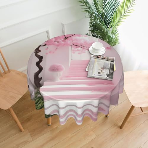 WZYWHJ Runde lange Tischdecke mit Kirschblüten-Treppen-Druck, Anti-Überlauf und knitterfrei, Esstischdecke, 152,4 cm WZYWHJ Runde lange Tischdecke mit Kirschblüten-Treppen-Druck, Anti-Überlauf und knitterfrei, Esstischdecke, 152,4 cm von WZYWHJ