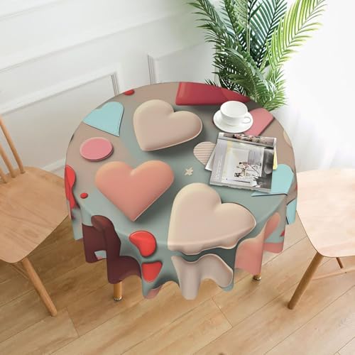 WZYWHJ Runde lange Tischdecke mit Liebesmuster, Anti-Überlauf und knitterfrei, Esstischdecke, 152,4 cm von WZYWHJ