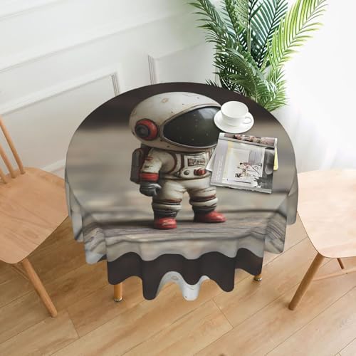 WZYWHJ Runde lange Tischdecke mit Mini-Astronauten-Druck, Anti-Überlauf und knitterfrei, Esstischdecke, 152,4 cm von WZYWHJ