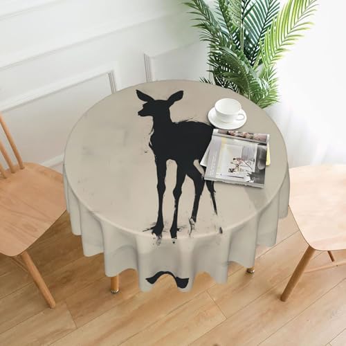 WZYWHJ Runde lange Tischdecke mit Negativ-Weltraum-Hirsch-Druck, Anti-Überlauf und knitterfrei, Esstischdecke, 152,4 cm WZYWHJ Runde lange Tischdecke mit Negativ-Weltraum-Hirsch-Druck, Anti-Überlauf und knitterfrei, Esstischdecke, 152,4 cm von WZYWHJ