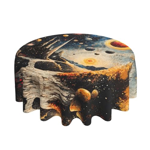 WZYWHJ Runde lange Tischdecke mit Planeten-Bodenmuster, Anti-Überlauf und knitterfrei, Esstischdecke, 152,4 cm von WZYWHJ