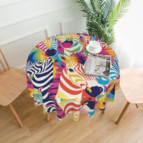 WZYWHJ Runde lange Tischdecke mit Regenbogen-Zebramuster, Anti-Überlauf und knitterfrei, Esstischdecke, 152,4 cm von WZYWHJ