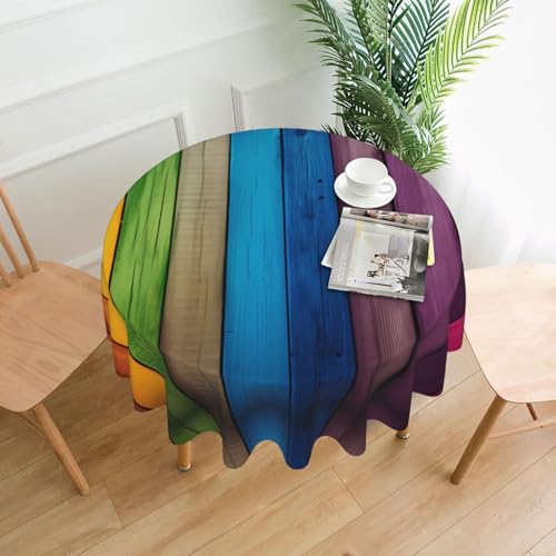 WZYWHJ Runde lange Tischdecke mit Regenbogenfarben-Holzhintergrund, Anti-Überlauf und knitterfrei, Esstischdecke, 152,4 cm WZYWHJ Runde lange Tischdecke mit Regenbogenfarben-Holzhintergrund, Anti-Überlauf und knitterfrei, Esstischdecke, 152,4 cm von WZYWHJ